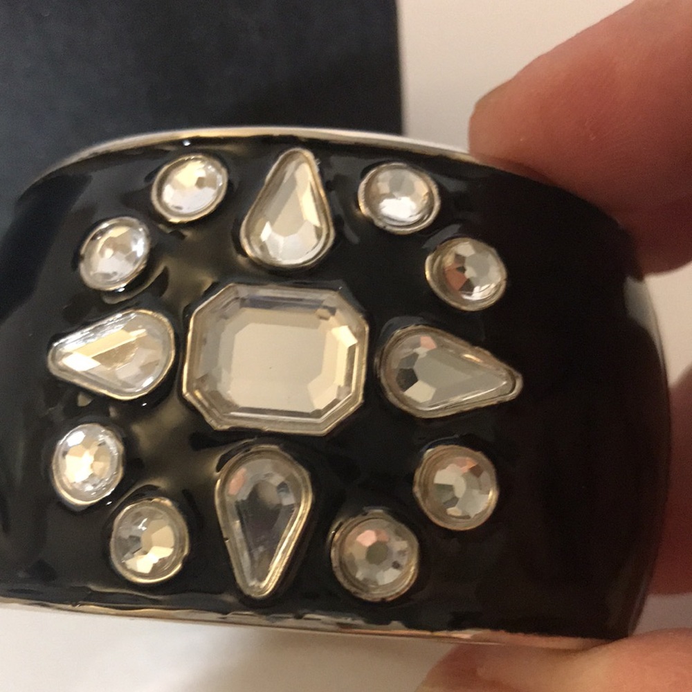 Bracelet cuff silver black  rhinestone clamper cuff bangle - Picture 5 of 7